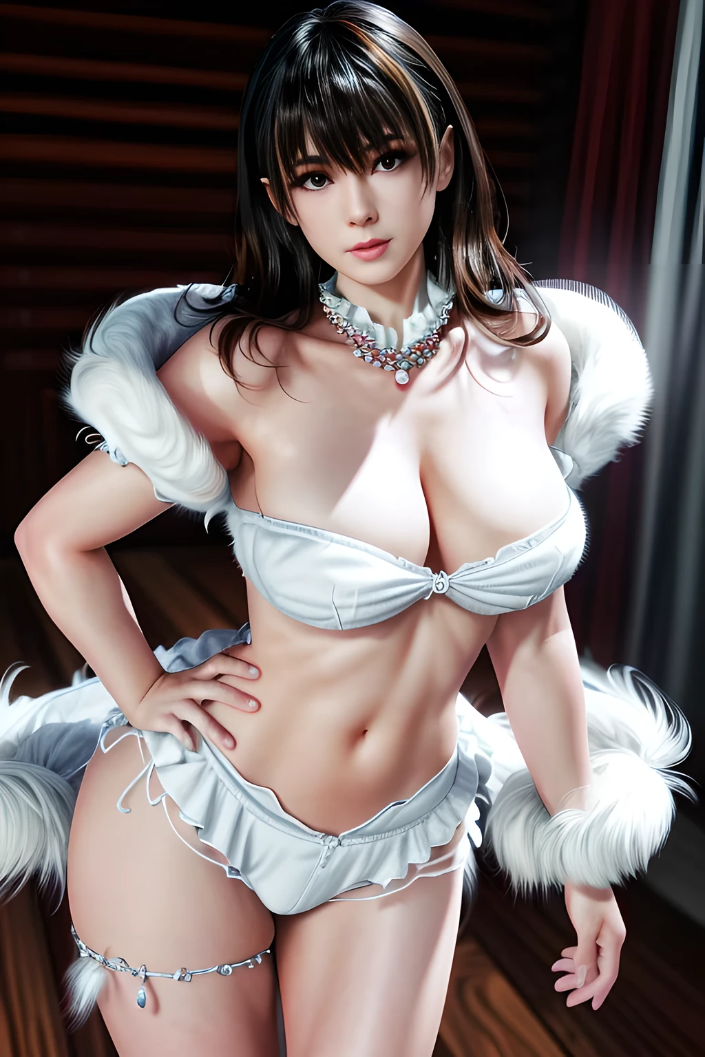 1 girl,seven waves,(fluffy:1.7), (fitting fluffy feather dress:1.4), (permanent,y model pose:1.2),jewelry,Lips slightly open, lus smile, red lips,huge breastsng cleavage,((8k,l photo, top quality, masterpiece), HD RAW color photos professional close-up photos), (actual, photorealism: 1.37), (best quality), (best shade), ((erotic, Sexy), ultra hsolutionD CG unified 8K wallpaper, Physically based rendering, movie lighting),