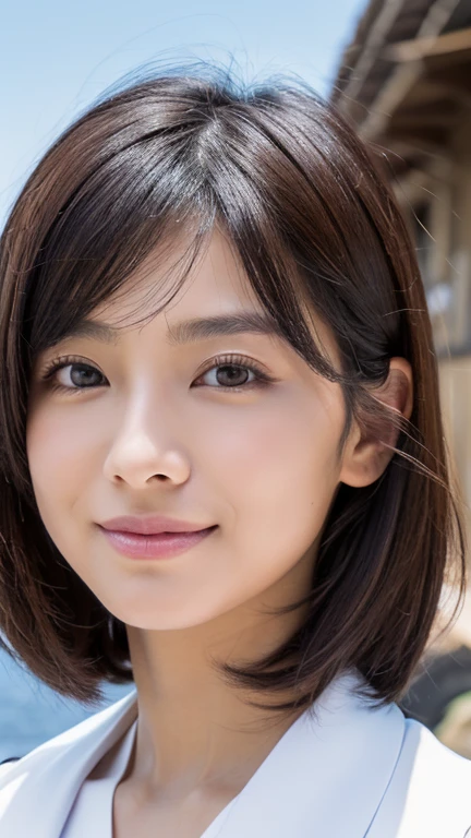 1 girl,(wearing colorful stage costume:1.2),very beautiful japanese idol portrait,close up of face,(RAW photo,best quality),(real,realistic:1.4),(masterpiece),very delicate and beautiful,very detailed,2k wallpaper,amazing,finely detailed,highly detailed CG Unity 8K wallpaper,very detailed,high resolution,soft light,beautiful detailed girl,very detailed eyes and face,beautiful refined nose,finely beautiful eyes,cinema lighting,(simple light color background:1.3),(short hair),(bob),full anatomy,slender body,small breasts,smiling,