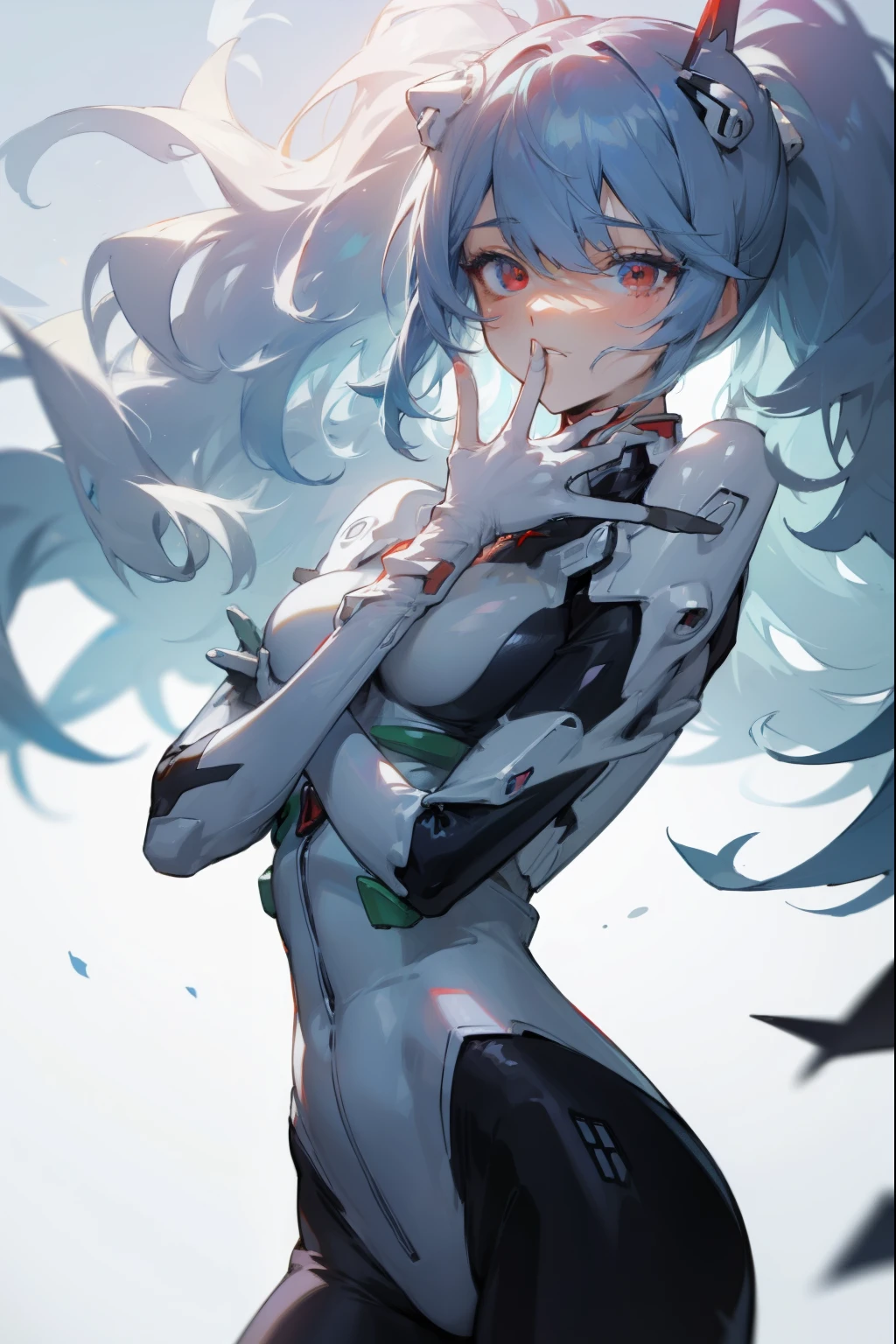 reiayanami, rei ayanami, blue hair, long hair, (red eyes:1.5),
BREAK bodysuit, headgear, plugsuit, white bodysuit,
BREAK outdoors, city,
BREAK looking at viewer, 
BREAK (masterpiece:1.2), best quality, high resolution, unity 8k wallpaper, (illustration:0.8), (beautiful detailed eyes:1.6), extremely detailed face, perfect lighting, extremely detailed CG, (perfect hands, perfect anatomy),