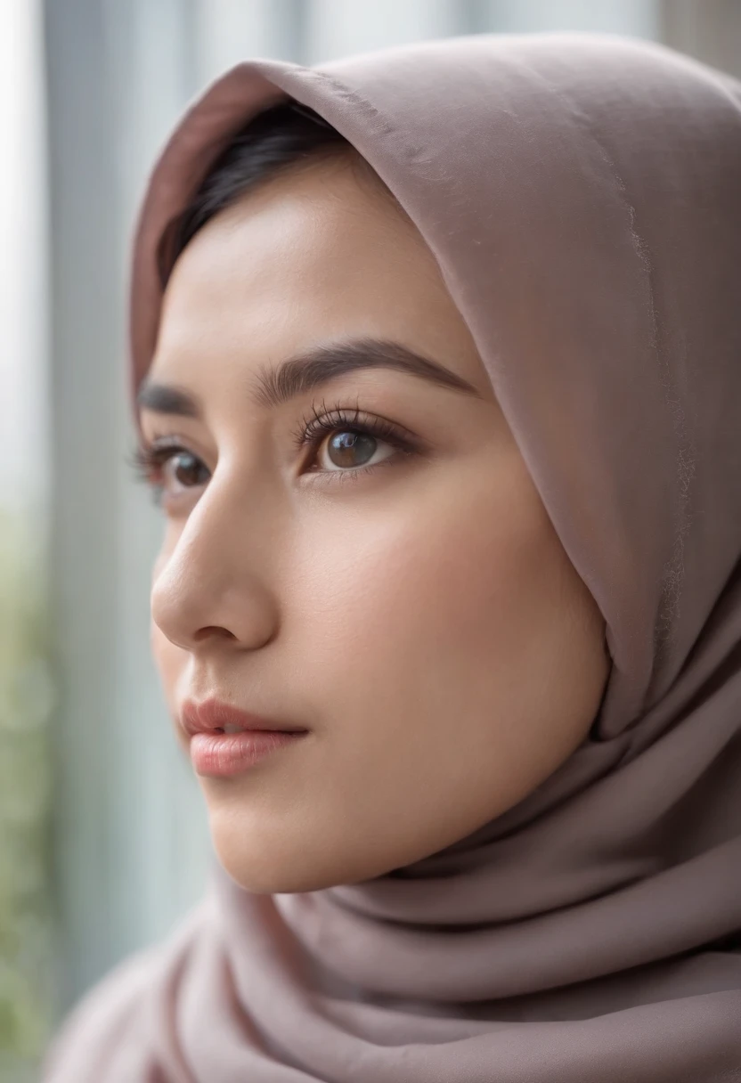 close up, 1girl, beauty young malay woman wearing hijab and glasses, facing outside her house trough the window, can saw her face reflection on the window glass, the photo was taken from her side, bokeh, hdr, cinematic photo professional portrait, hyper realistic, ultra detailed photograph, f16, bokeh, ultra detailed, ultra accurate detailed, bokeh lighting, surrealism, urban setting, ultra unreal engine, intricate, life-size figures, catcore, r 9:16