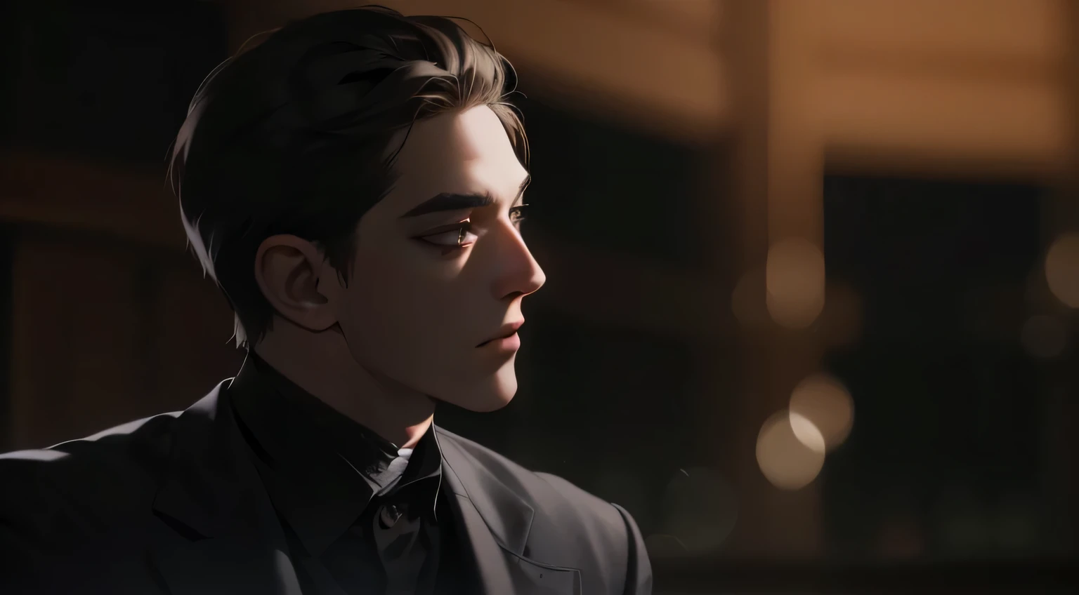 masterpiece, best quality, actual, 1 person, mature male, Quiet and charming young man, 25 years old, Serious expression, close your mouth, portrait, extremely detailed face, sneering, ((dark gray eyes)), ((Dark brown right-handed short hair)), [thick eyebrows], ((suit)), Handsome, whole body, western, Jewish, light brown-skinned,