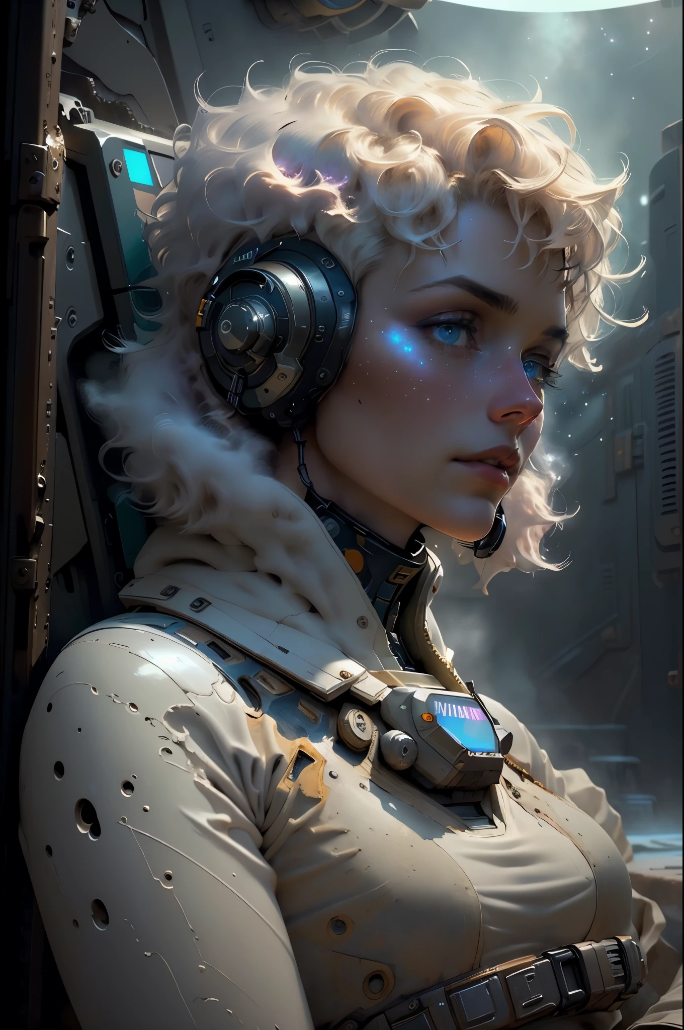 (Best quality,4K,8K,A high resolution,Masterpiece:1.2),(Realistic,Photorealistic,photo-realistic:1.37),Stefania Ferrario as a Astronaut, Short blonde hair, Perfect body, Steam punk, film-noir, Otherworldly, Vivid colors, Dreamlike, Sci-fi, subtly lit,Atmospheric,view of the cosmos,Steam-powered machinery,Ethereal,hauntingly beautiful,Moody shadows,Retro-futuristic technology,Starlight fog,exploration,Adventure,Mystery,Galactic environment,exalted,Isolated heroine,Interstellar Travel,dramatic contrast,distant planets,Majestic face,Sci-fi fashion,Smoke and fog effects,contrasting textures,Timeless beauty