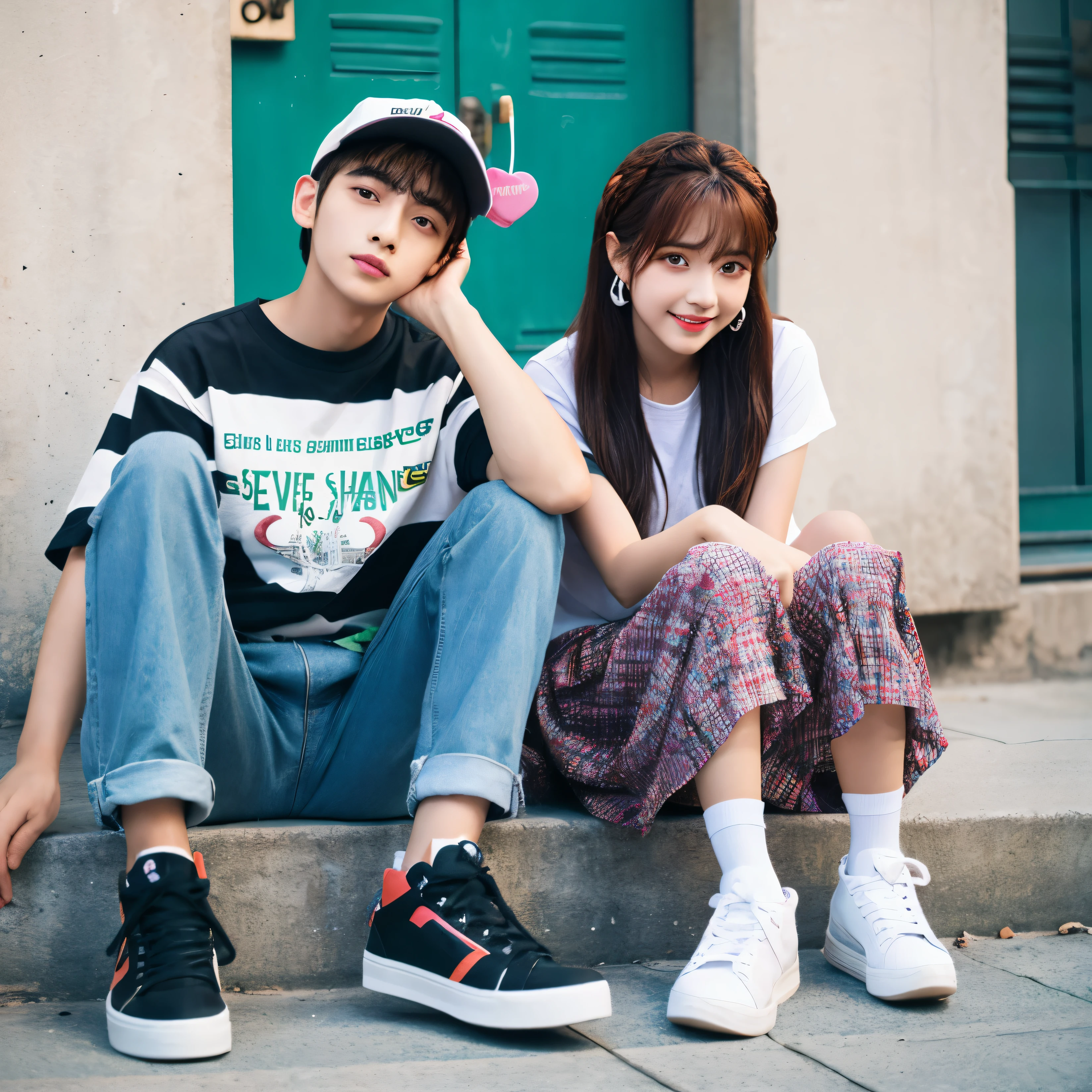 two lovers sitting a sight and boy clothes name printed "DESHU" and girls name printed "MOTU" alsoadd mini heart