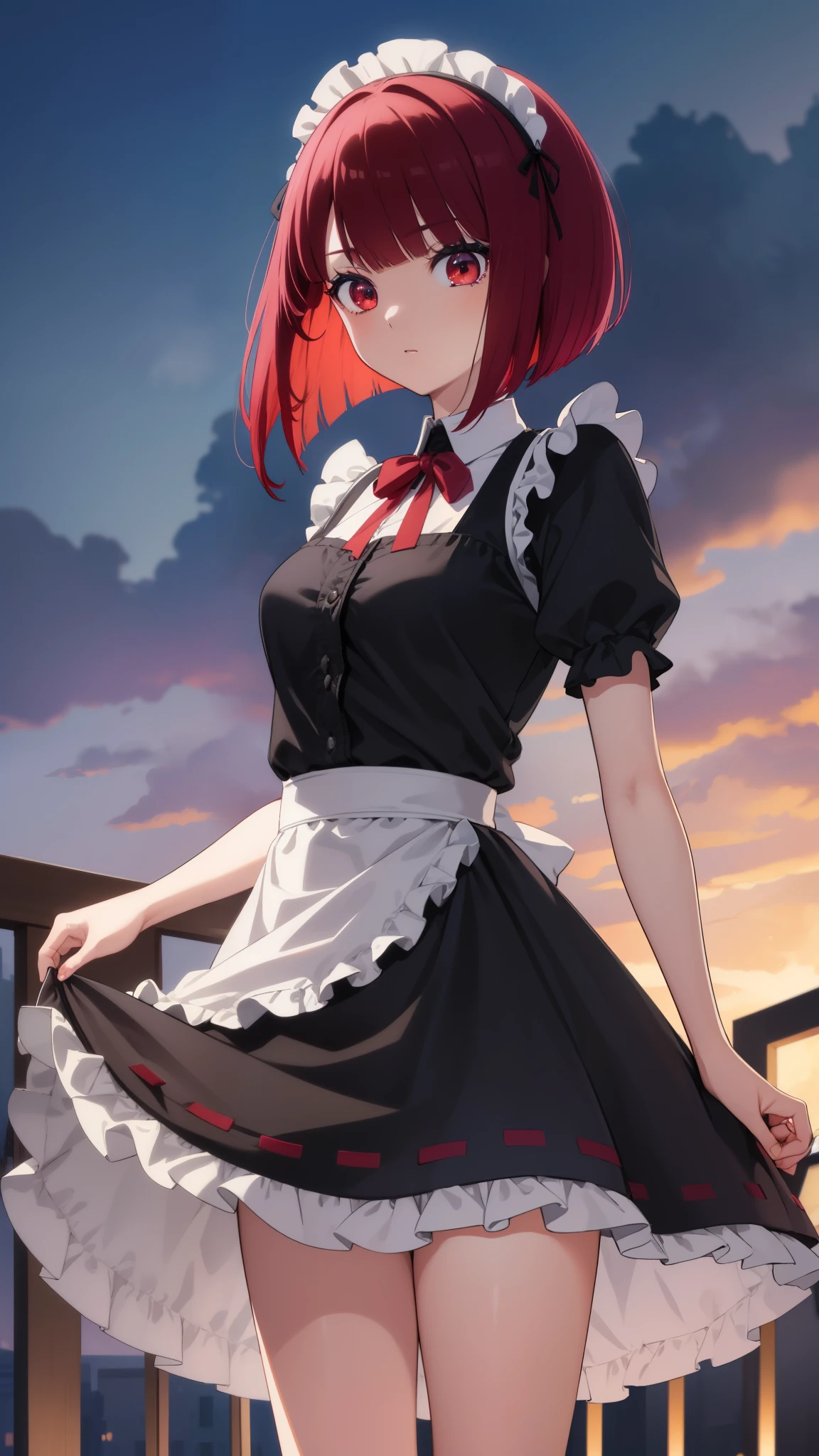 Arima maybe, Arima maybe, bob cut, (red eyes:1.5), redhead, short hair, , Maid clothes,ruffle skirt，Gothic Lolita，hair in the wind，、，
break looking at viewer,
break indoors, mansion,
break (masterpiece:1.2), highest quality, High resolution, unity 8k wallpaper, (shape:0.8), (beautiful and detailed eyes:1.6), highly detailed face, perfect lighting, Very detailed CG, (perfect hands, perfect anatomy),