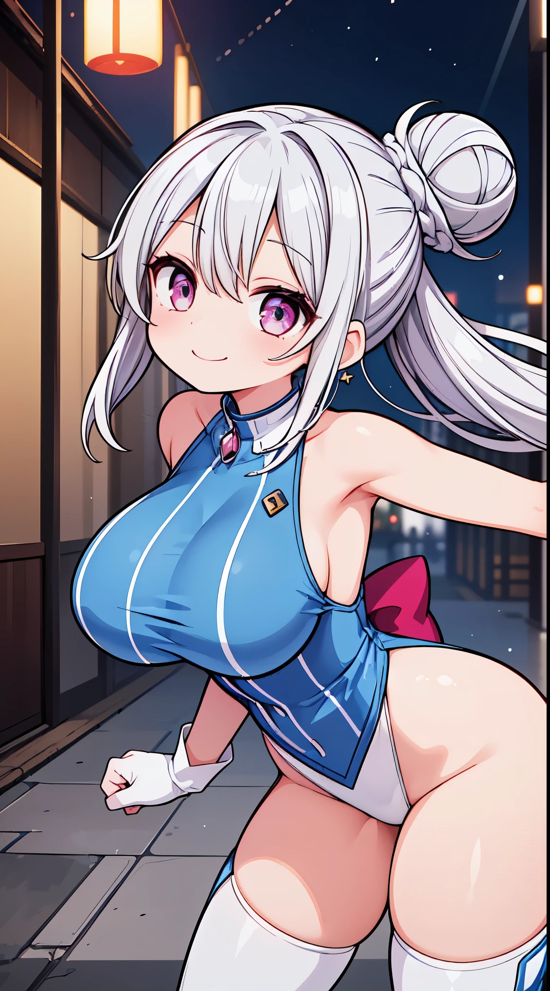 (super fine illustration:1.2),(masterpiece, 8k), (best quality, high quality:1.4), perfect anatomy, hyper detailed, ultra detailed,masterpiece background,beautiful detailed background, v8k wallpaper,perfect design,award-winning art,atmospheric,
BREAK, 1girl in, (Cute:1.5),(Cool:0.8), (Beauty:1.5),(Chibi:0.5), ( girl), (girl, Older sister, Unclear, Beautiful face of Japan:1.2) BREAK, (A detailed eye,Tsuriformes:1.2),(Silver hair,Long hair in a bun,Deco:1.8),(huge breasts:1.35),star eye silhouette, (long eyelashes, Double eyelids:1.2), cleavage, ,Swaying udder, Clear skin, Beautiful skin, Shy, Erect ,Clear skin, Beautiful skin, Shy, gleaming skin,(best quality face),(Top quality glowing eyes),(The best smile,Doya face:1.45),
BREAK,( SentaiPink, pink and white bodysuit, tight pants, white gloves and boots,:1.2), (star-shaped earring:1.1), (Lace headband:1.0),
BREAK,(morning), The girl is breakdancing on the city street,(The city at night is wrapped in beautiful flowers of light. This light illuminates the buildings and streets of the city, dispelling the darkness. The flowers of light brighten people’s hearts and bring hope and joy. This scene is a symbol of beauty and hope, a moving moment.)depth of fields,
BREAK,wakame,wakame,wakame,(Cowboy Shot:1.4), (Bending forward, arms up:1.25),from above,
BREAK,(Blurry background:1.3),(absurderes, hight resolution, Super Detail Art),cel shading,Clear Color, Lonely optical effect, Beautiful pictures, Bright glow, mystic atmosphere,(Close-up of girl:0.3), Mystical light particle effect,manga influence, clean line drawings,