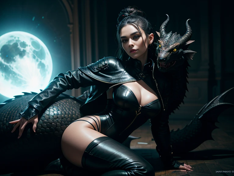 arafed woman in a black leather outfit with a dragon on her shoulder, dark fantasy style, trending on cgstation, wojtek fus, by Yoshihiko Wada, [ trending on cgsociety ]!!, cgsociety - n 5, cgsociety ), fantasy art behance, by Yang J, cgsociety 9, cgsociety 8k, cgsociety 8k Sandy swirl around her