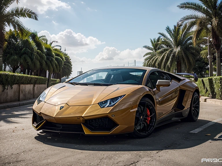 Lamborghini dorado con la frase proyecto dubai