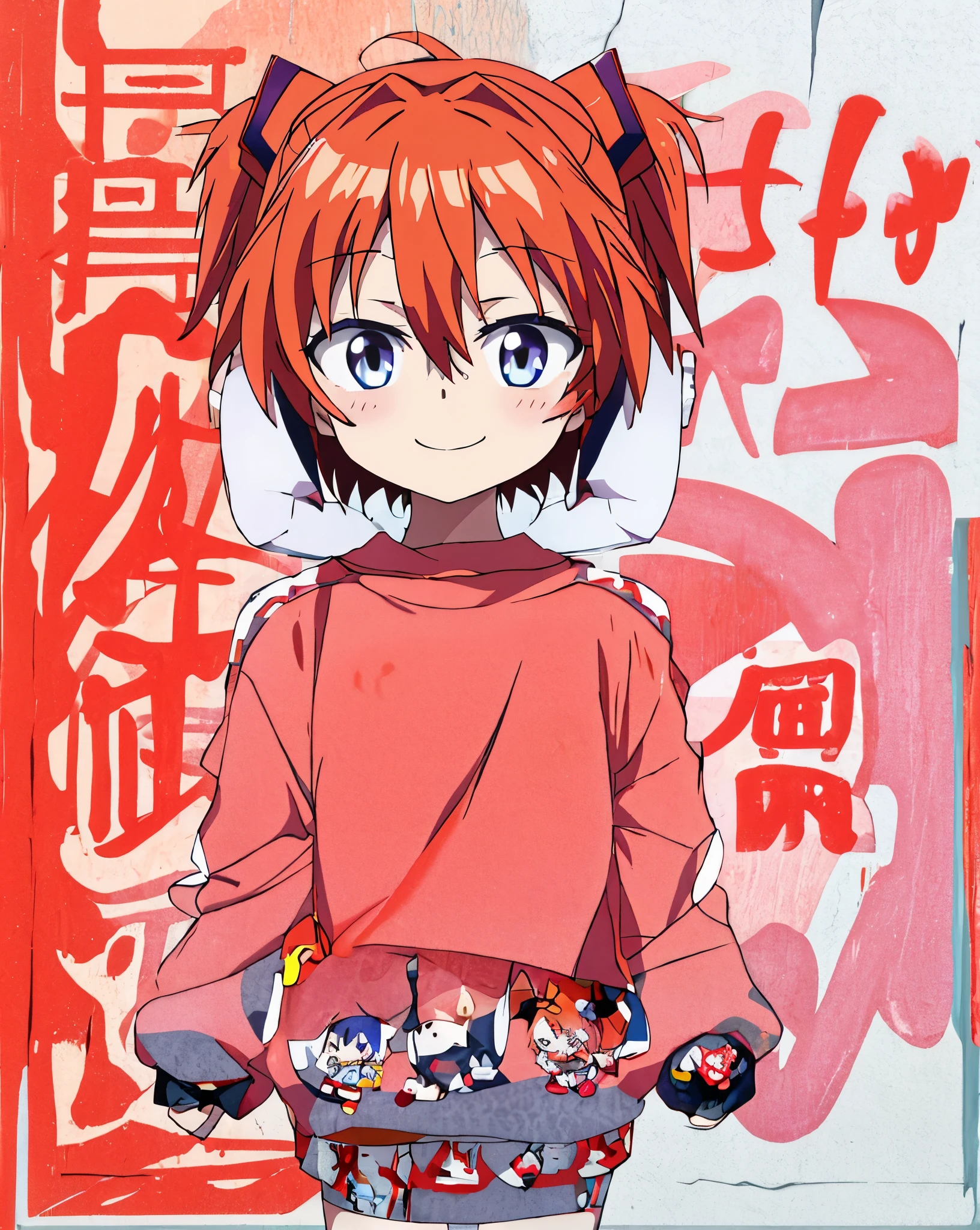 chibi style, cute, asuka from evangelion, smile\