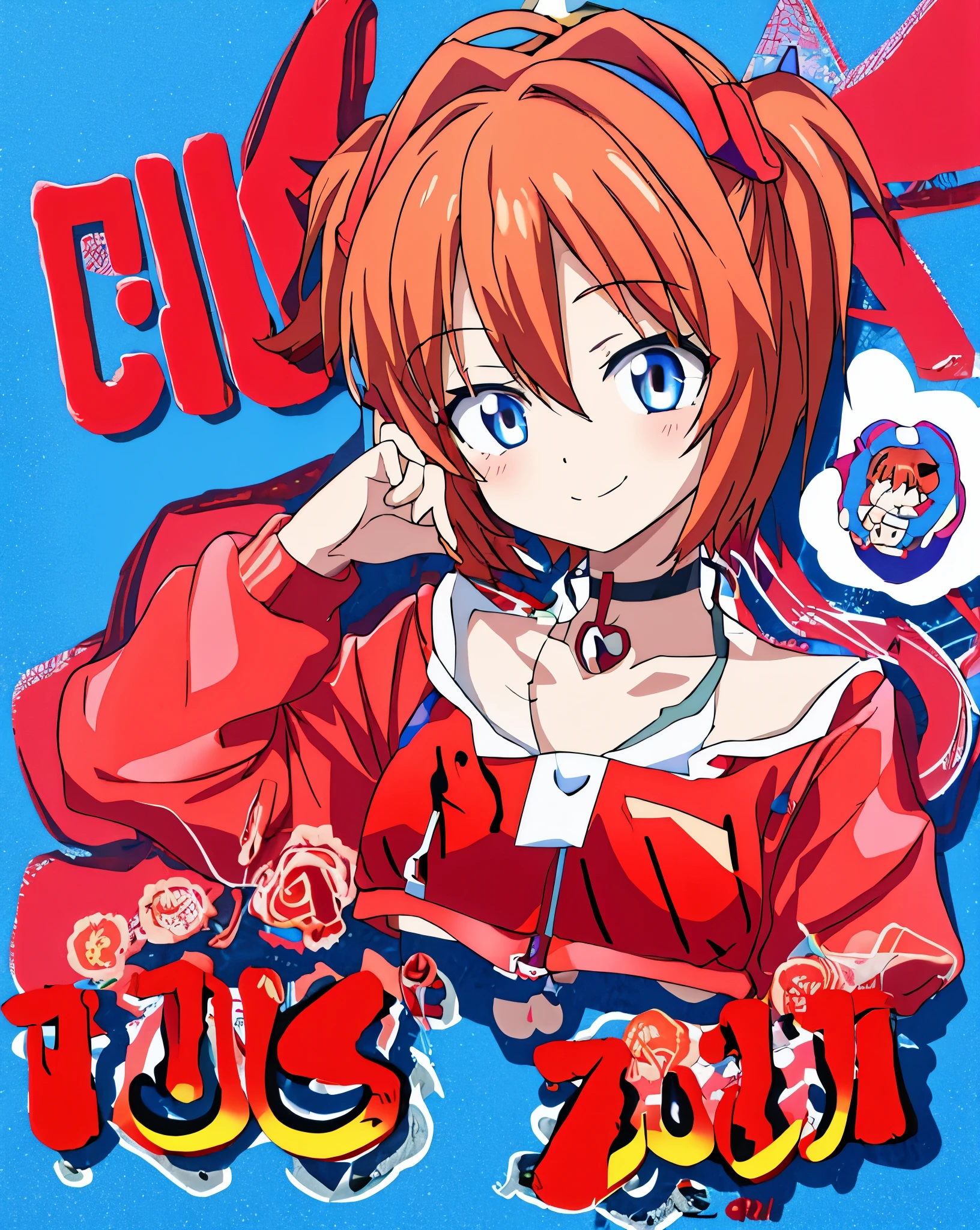 chibi style, cute, asuka from evangelion, smile\