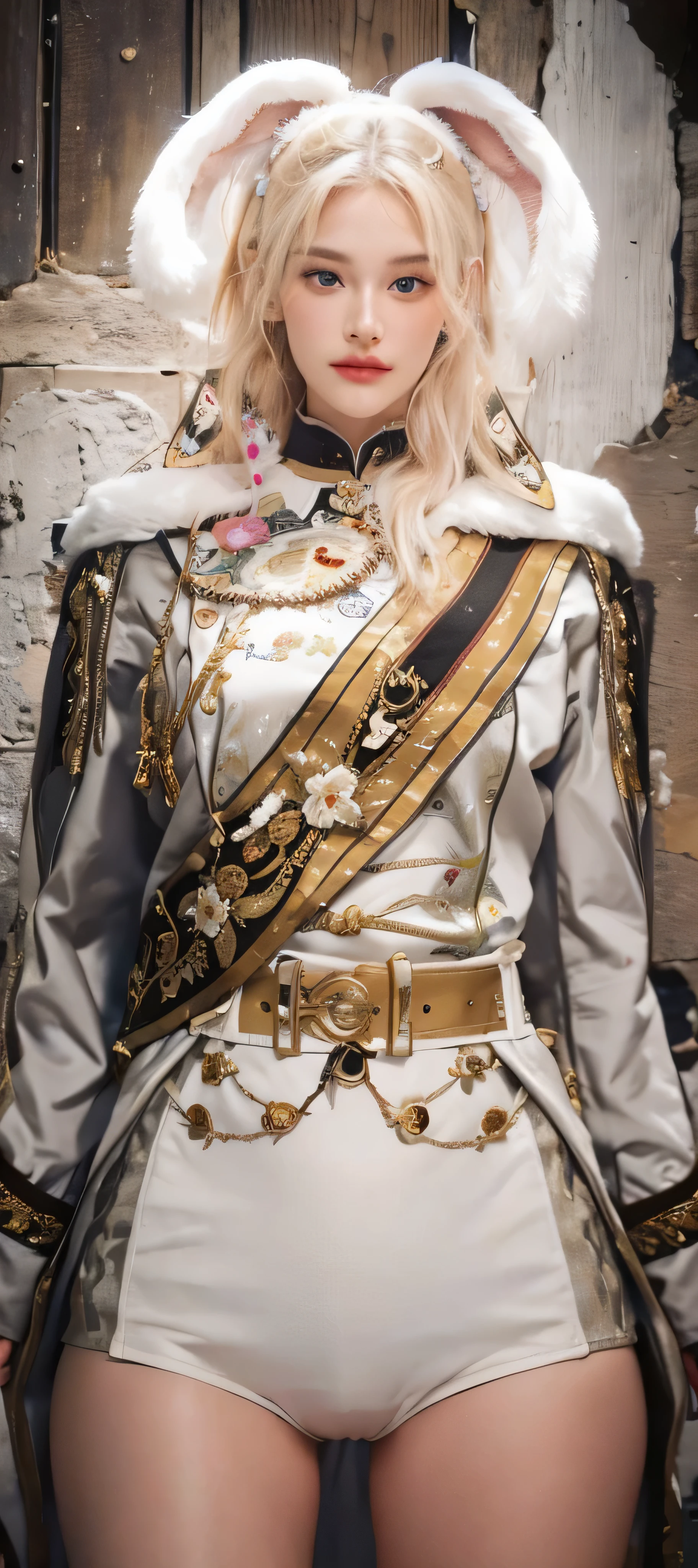 (RAW photo:1.2), ((photorealistic:1.4),(masterpiece:1.3),(best quality:1.4),ultra high res,(detailed facial features),(detailed clothes features),HDR,8k resolution, 1 girl, blush, blonde hair, 8k, ultra high details, perfect nose, cinematic lighting, perfect body, rabbit earband