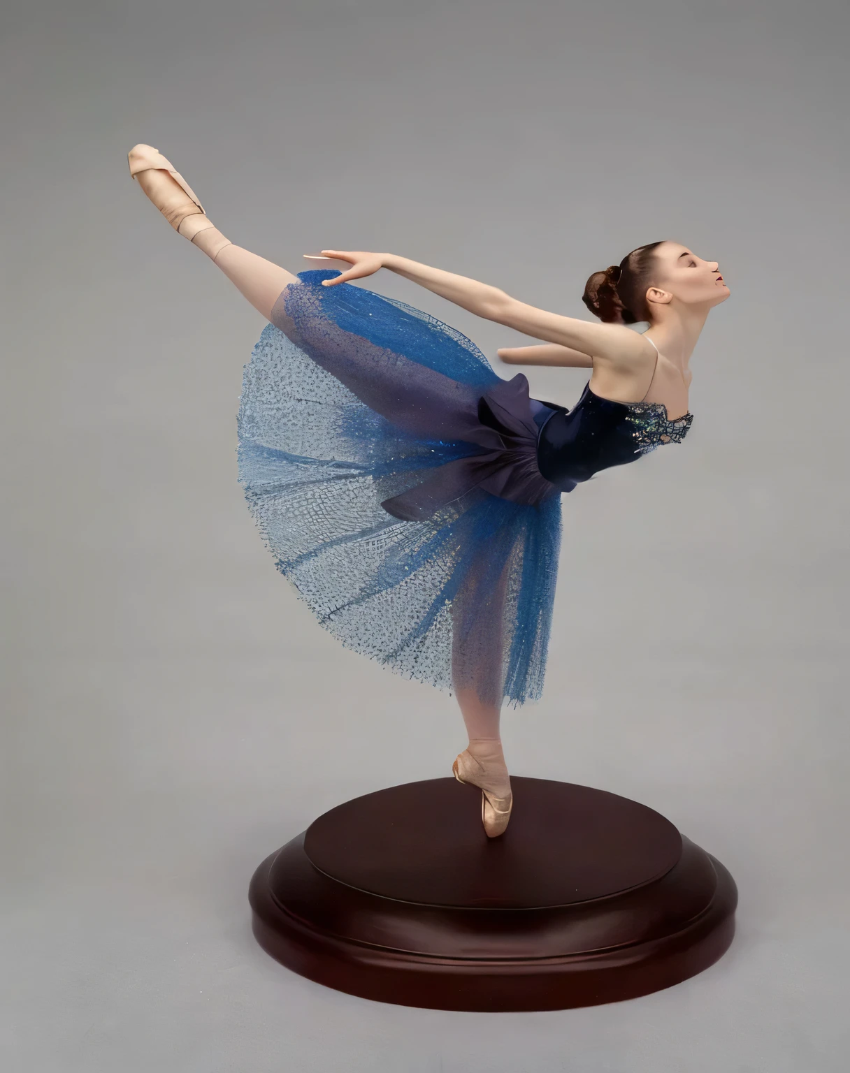 arafed figure of a woman in a blue tutu and a blue skirt, prima ballerina, pointe pose, ballet dancer, tendu pose, pointè pose, ballet style pose, glitter accents on figure, ballet pose, she is dancing. realistic, ballerina, by Elizabeth Polunin, graceful and elegant, pointé pose;pursed lips