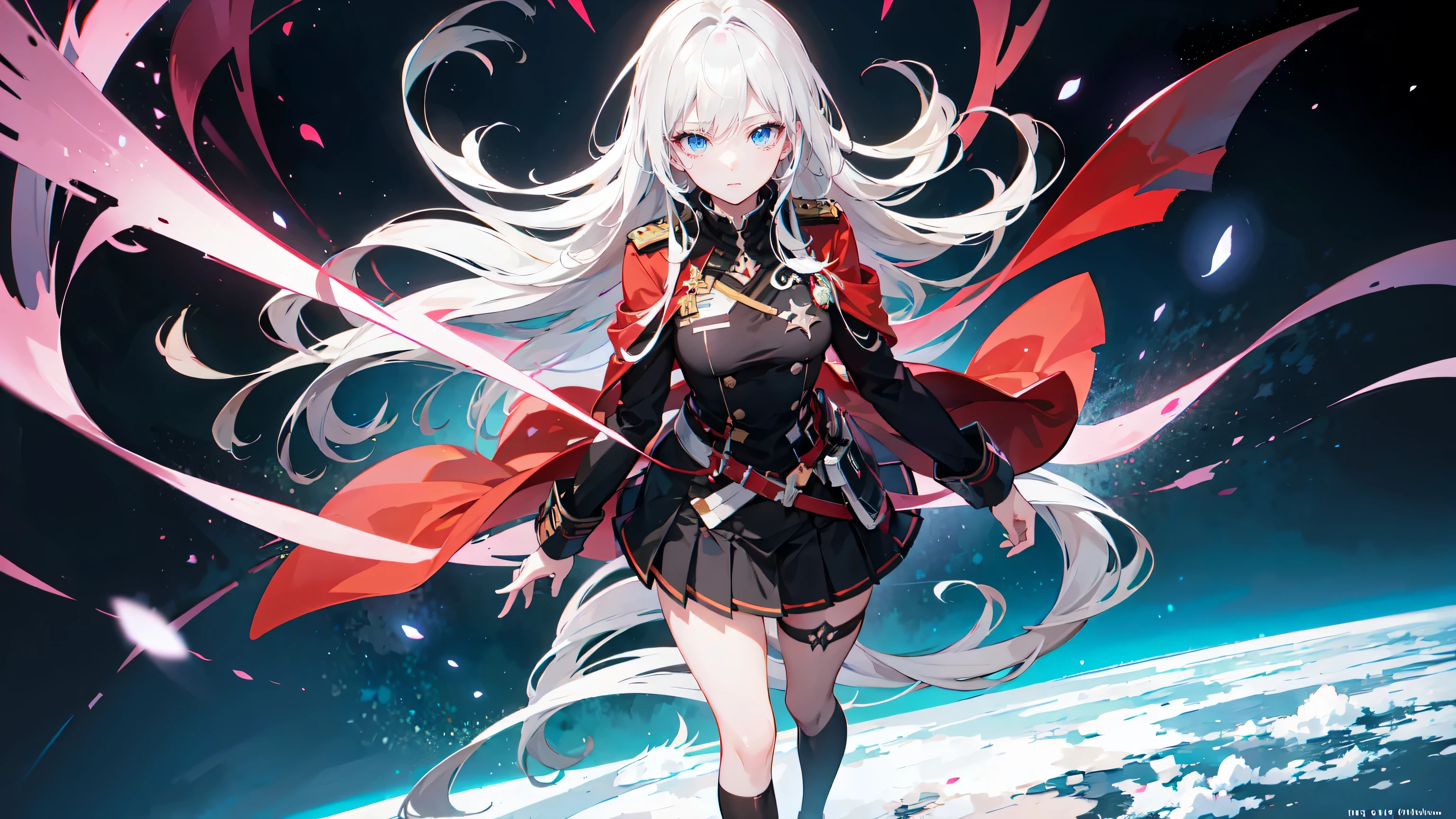 (masterpiece, highest quality),altair,1 girl, Final form,beautiful eyes,full body, elegant, 1 girl, thigh high boots, look down，from below，lower your gaze，cute, blushed, looking at the viewer, From above,blue eyes, beautiful eyes, beautiful background, particles of light, Light of the sun, dramatic lighting, outside, shiny, realistic, highest quality, Super detailed,  scenery, 緻密でbeautiful eyes, thin hair
