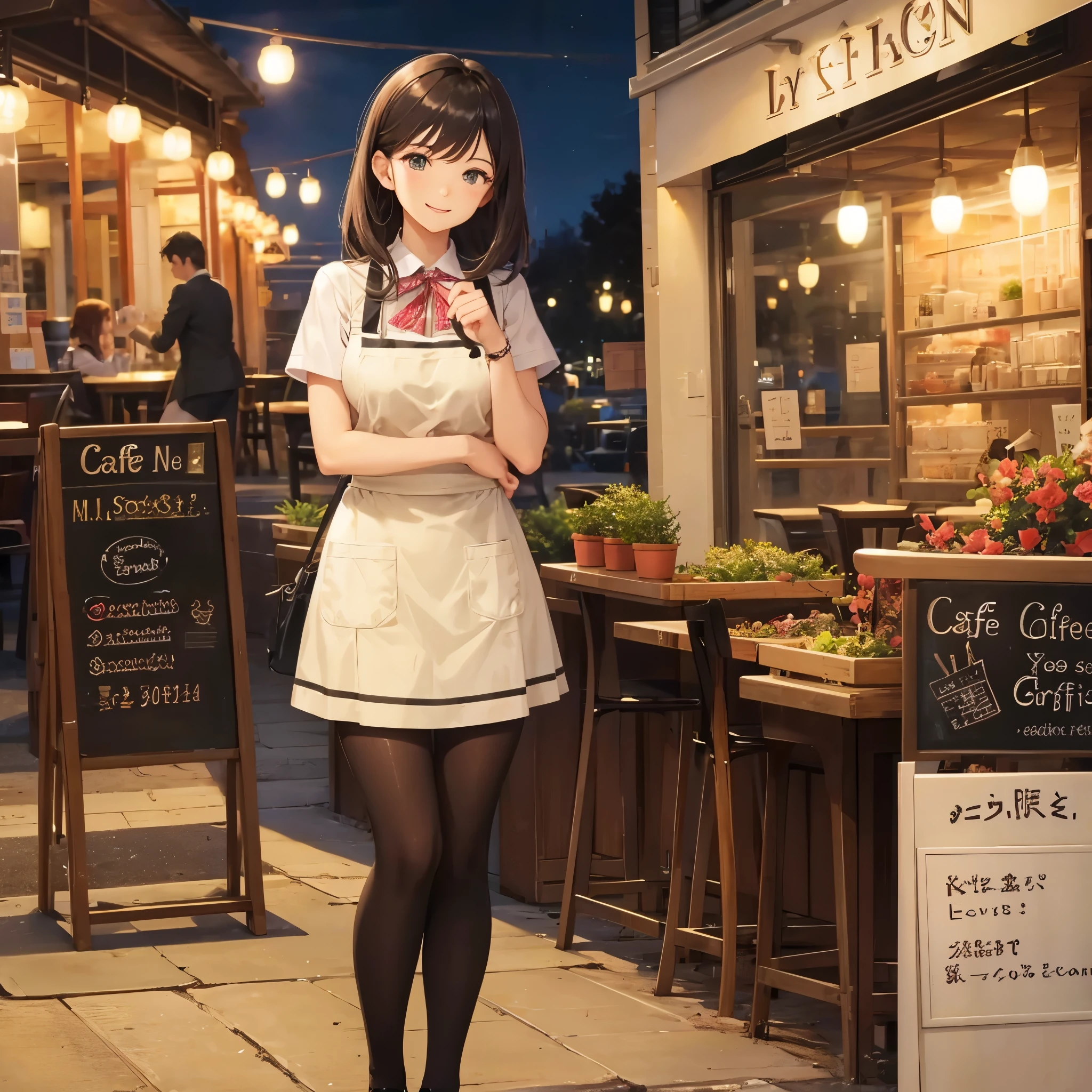 cafe clerk Tight Skirt 30 generation women Cafe at night smile gently