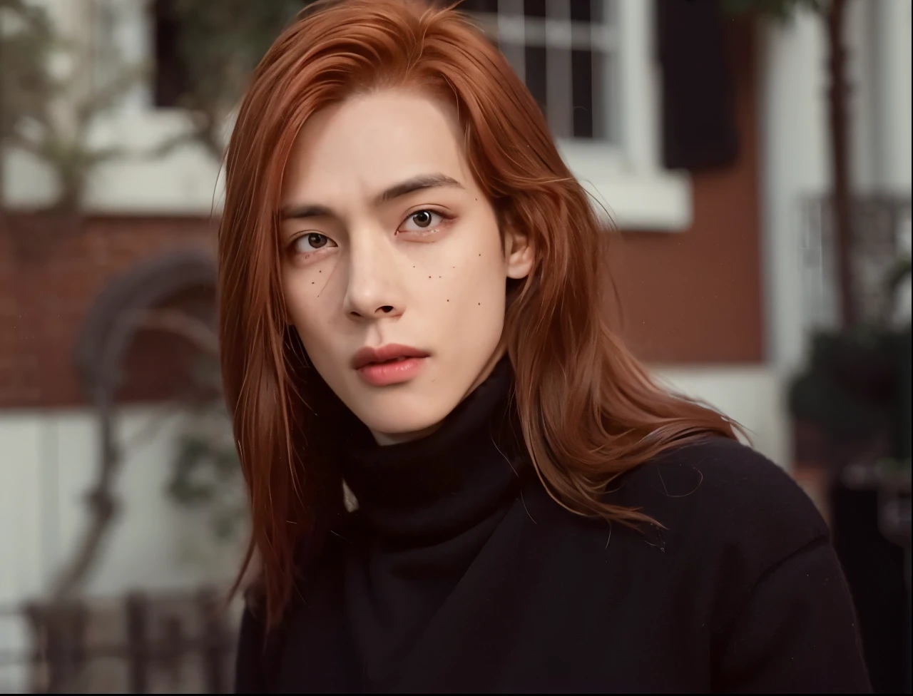 Hombre arafed con pecas y cuello de tortuga negro., adolescente pelirrojo, flowing pelirrojo, pelirrojo with freckles, long pelirrojo, pelirrojo, beautiful androgynous prince, young and handsome roma pale, pelo rojo y pecas, pelirrojo and fur, delicate androgynous prince, long pelirrojo windy, joven con cabello largo, pelo rojo y rasgos atractivos