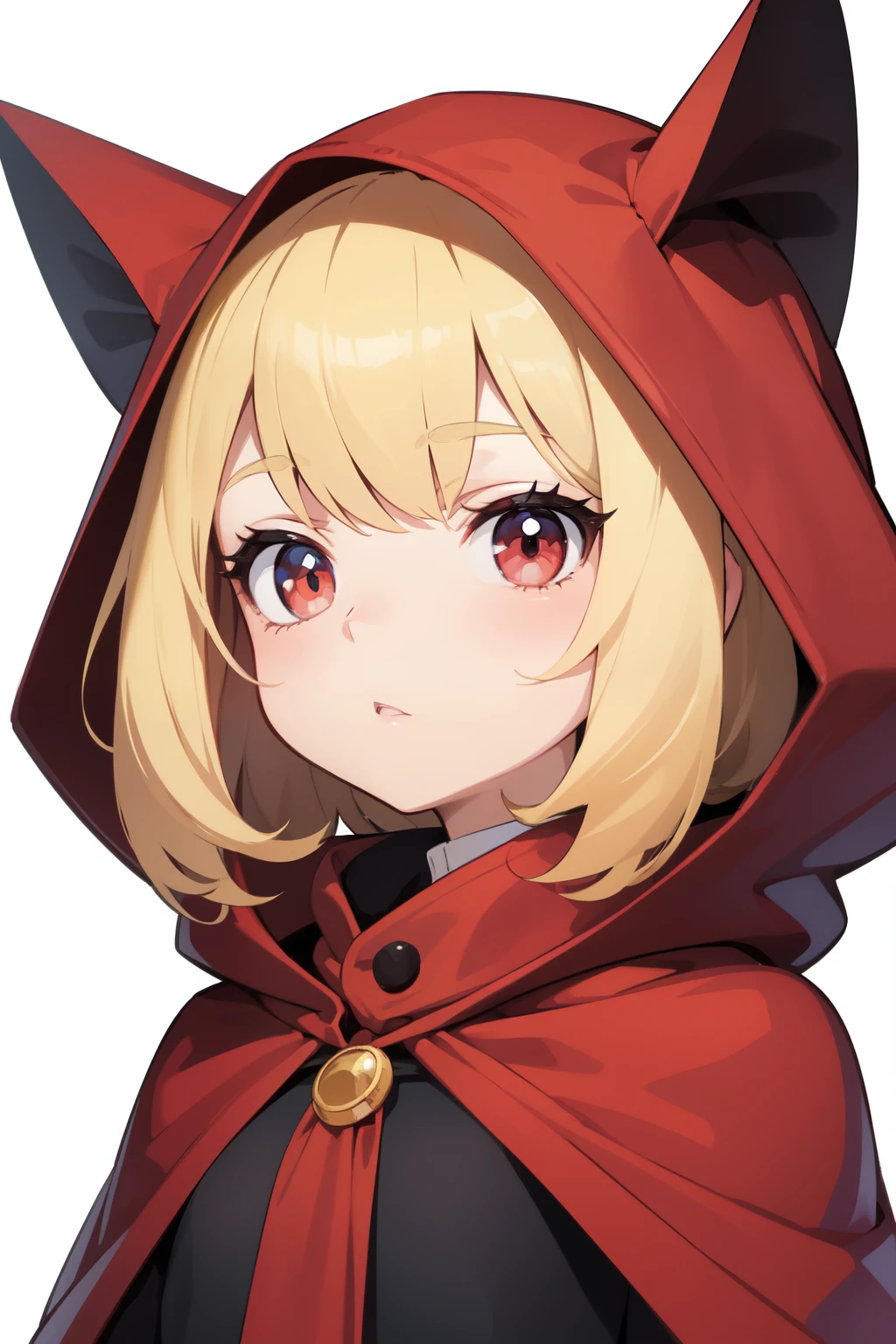 draw a cartoon image:Wearing a red cloak,Little girl with big eyes,White background,((best quality)), ((masterpiece)), (detailed), perfect face
