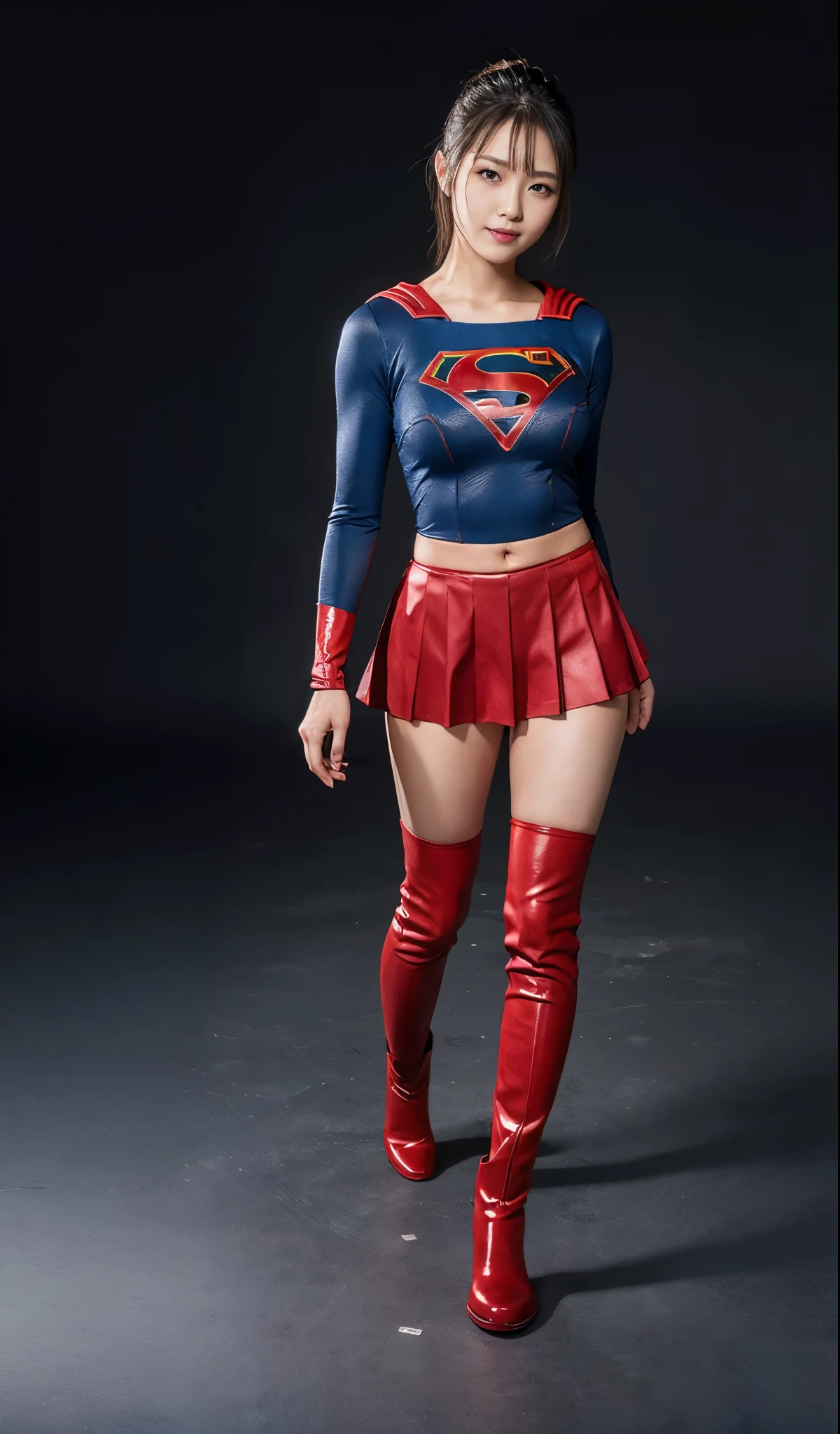 no background、short hair、supergirl costume、Snug costume、(((stretch your legs、tall、Legally express the beauty of your smile)))、((((Get the most out of your original images)))、(((supergirl costume、torn、Tattered、being destroyed)))、(((beautiful hair)))、(((I'm in pain)))、(((Legs must be worn with black tights)))、(((must wear red boots、being destroyed)))、((Highest image quality、8K))、((highest quality、8K、masterpiece:1.3))、(((keep background )))、clear focus:1.2、beautiful woman with perfect figure:1.4、Full of scars、bloody、full of blood、slender abs:1.2、wet body:1.5、Highly detailed face and skin texture、8K