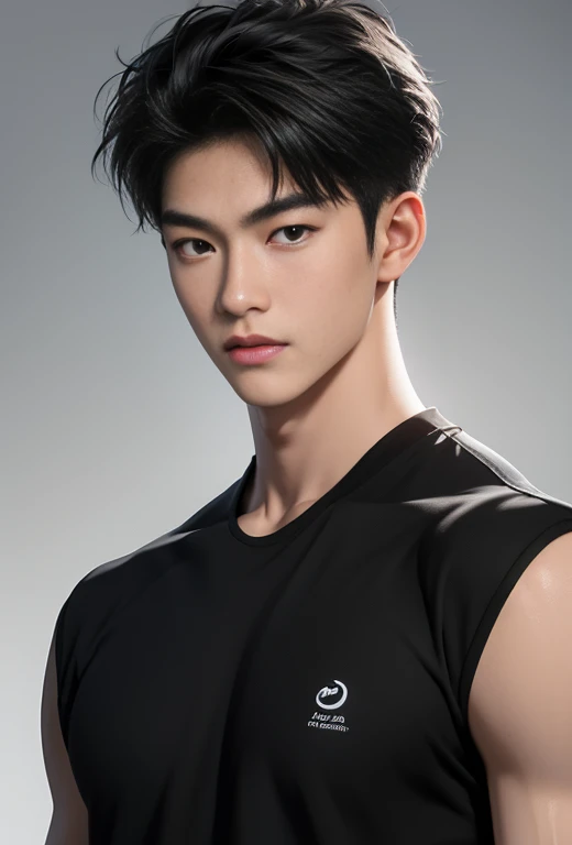 High quality, masterpiece, highly detailed, 8k, perfect face, perfect body, realistic, photo realistic, man, Asian, 20 years old, black hair, short hair, handsome, detailed eyes, beautiful detailed nose, realistic body, realistic light, comfortable expressions, cute guy, sweat guy, cool guy, abs sixpack, model style, full body, clean skin