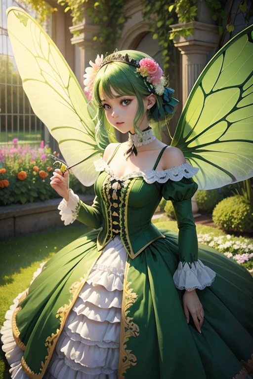 monster green Dragonfly with beautiful wings flower garden