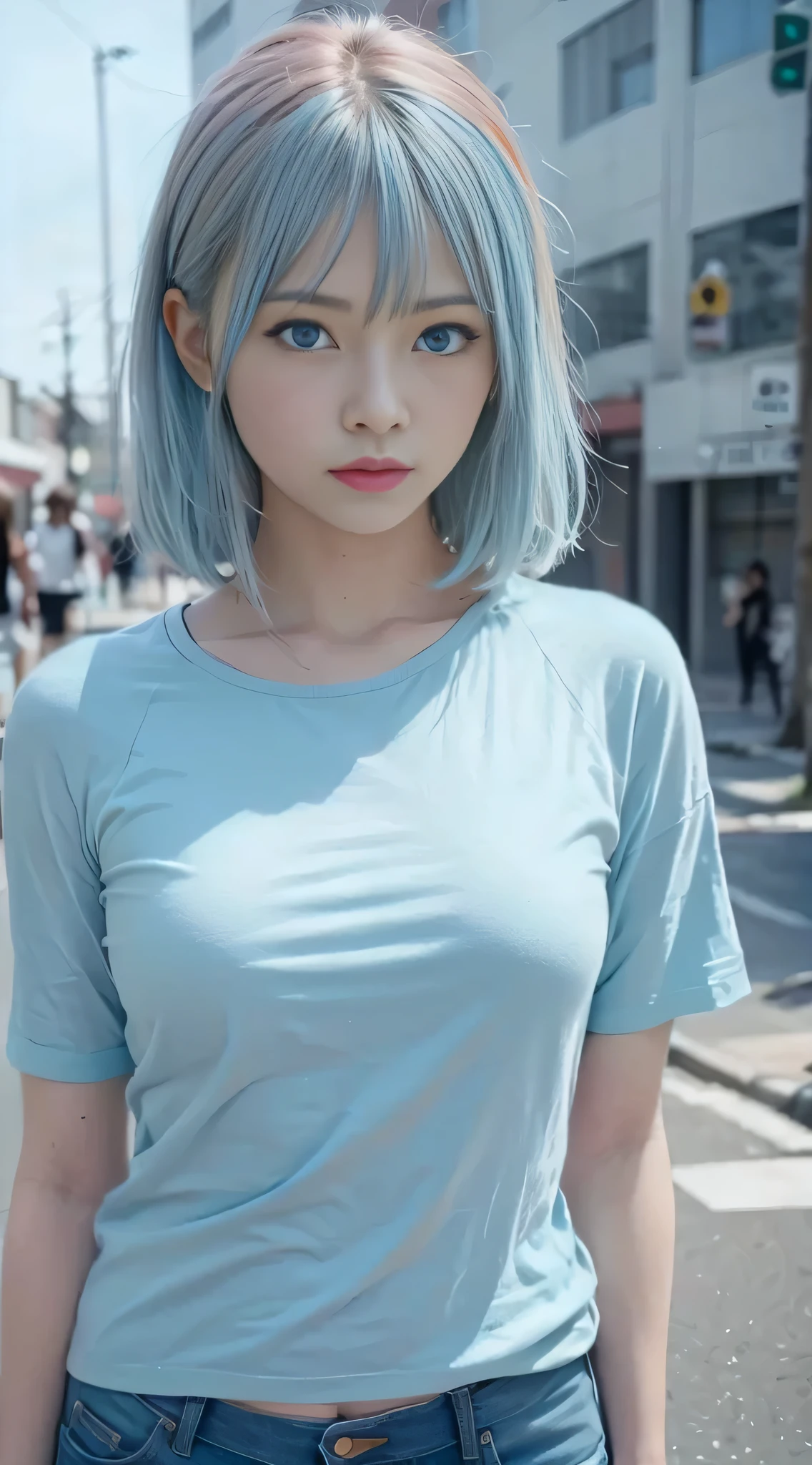 1 chica、foto de la joven (Sana Minatonazi:NamiTamaki:0.5) High resolution 1.2, (8k, foto cruda, Mejor calidad, obra maestra), (Realista, photo-Realista:1.4), ultra detallado, Cara grande, En la calle Tokio, sexy, estatura media, mujer hermosa, Belleza yukata, la noche、Un paisaje urbano、Luz nocturna de la ciudad、parte superior del cuerpo、sexy, de cerca、(Realista cyan blue eyes: 2.0), Asian woman with thin pink hair Cheng Yi, fine cabello rosado, inspirado en Yanjun Cheng, flowing cabello rosado:1.3, Tono de piel realista, boca suave, short cabello rosado:1.3, Realista cabello rosado, short cabello rosado, Muy bonita, cuerpo completo, Realista faces、cabello rosado,、(8k、raw photography、De primera calidad 、masterpiece:1.2)、(Realista、photoRealista:1.37), (cabello rosado), Pelo de la oreja, tetas medianas, ), agotador (camiseta negra:1.2) , Top rosa, jeans largos con rotos y aspecto desgastado, Chaqueta negra estilo punk con tachuelas y tachuelas., Zapatillas rosas y blancas, different Realista poses