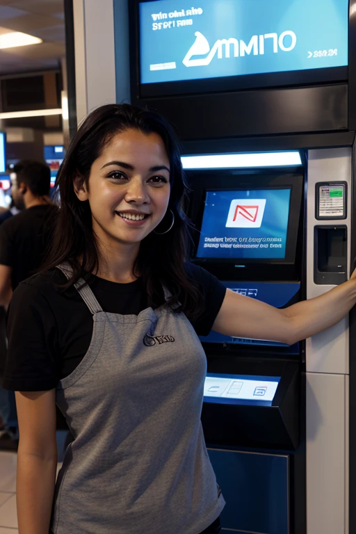 Pessoas Sacando dinheiro, at ATM, com nome 'ShineBank' feliz