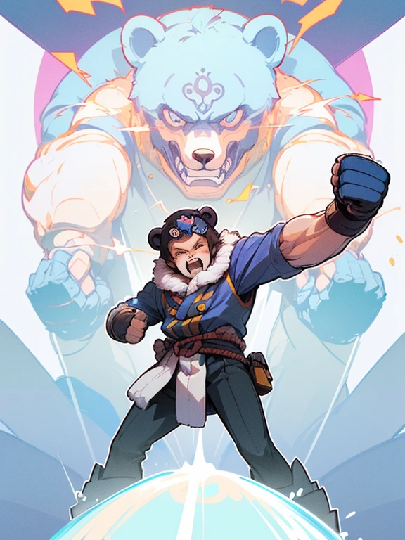 (((highest quality,Fist of the North Star,Bear headgearをしている人物))),Bear headgear,Bear headgearをしている人,半裸man,muscle strength々man,Carcass,筋肉質man,powerful