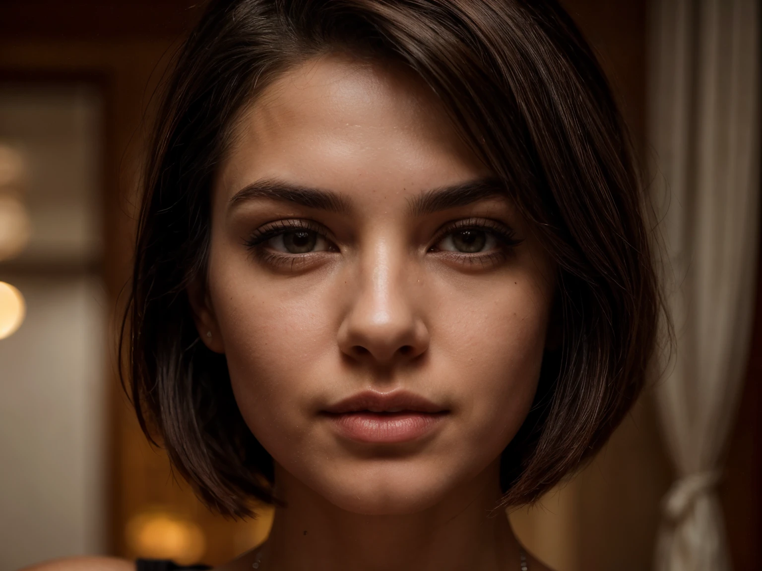 photo of (1 woman, 1 man), 25-year-old woman, 5ft tall, short female, dancer body, (dark brown hair with bob hair style),a clinical professional, wearing (tight leggings, white v-neck top, with nametag), beautiful, curvy, gorgeous, (brown-eyed woman) eye-level, profile bottom, small breasts, break, 30-year-old man, slender bookish male, intense face, eccentric outfit, oddly attractive, holds her arm, kisses the nape of her neck, softly, teasingly, inside a luxury office background, ((massage essential oils:0.4)), towels, incense smoke, detailed (textures), highly detailed eyes,pupils (looking at the camera), specular lighting, dslr, ultra quality, sharp focus, tack sharp, dof, film grain, (centered), Fujifilm XT3, crystal clear, center of frame, cute beautiful face, perfect arch eyebrow, professional massage, (dimly lit), low key, at night, (night sky) detailed skin pores, tan, intricate eye detail...a beautiful exotic woman (High detailed skin:1.2), detailed eyelashes:0.4), Leica camera quality, Digital SLR, Soft lighting, High quality, FujifilmXT3, sunsetting light、Taken inside and outside , skin peachfuzz and pore details, radiant、natural dark highlights in her short hair, messy, intimate relaxed style photoshoot
