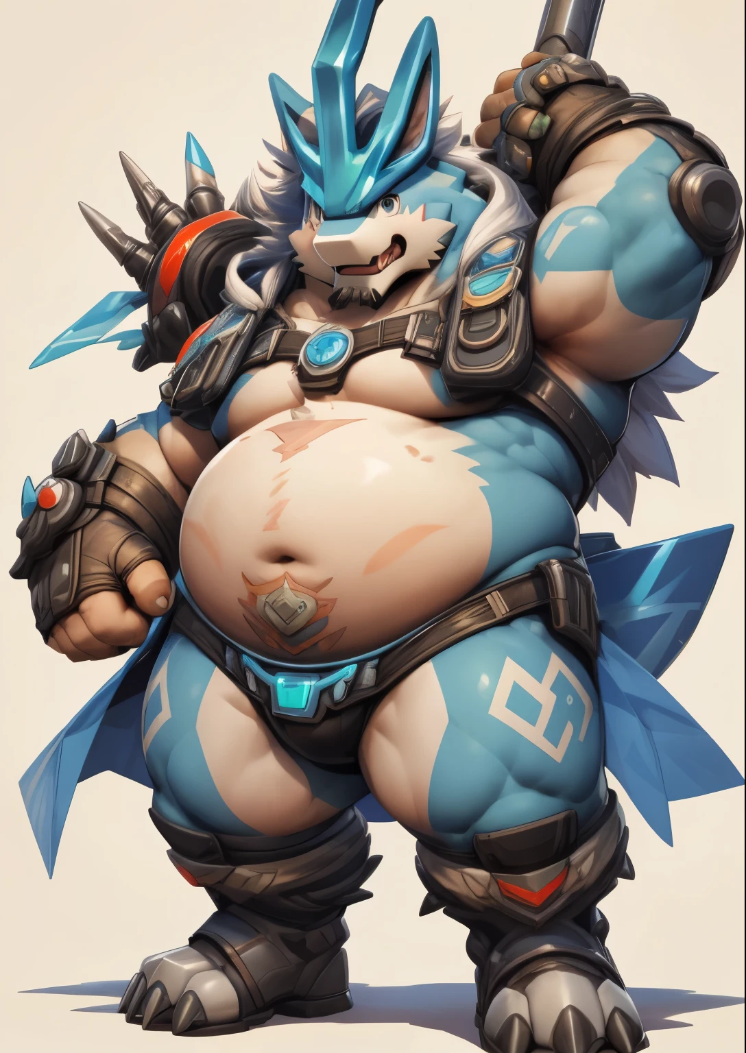 blue genitalia，solo，male people，chubbiness，small fat，Bare-chested，victory pose， solo， Detailed pubic hair， A high resolution，， tmasterpiece，Excessive obesity，Obesity in the extremities，Lift your feet，foot in the air，Correct body proportions，overweight，Suicune，roadhog，男子气概，吐舌头