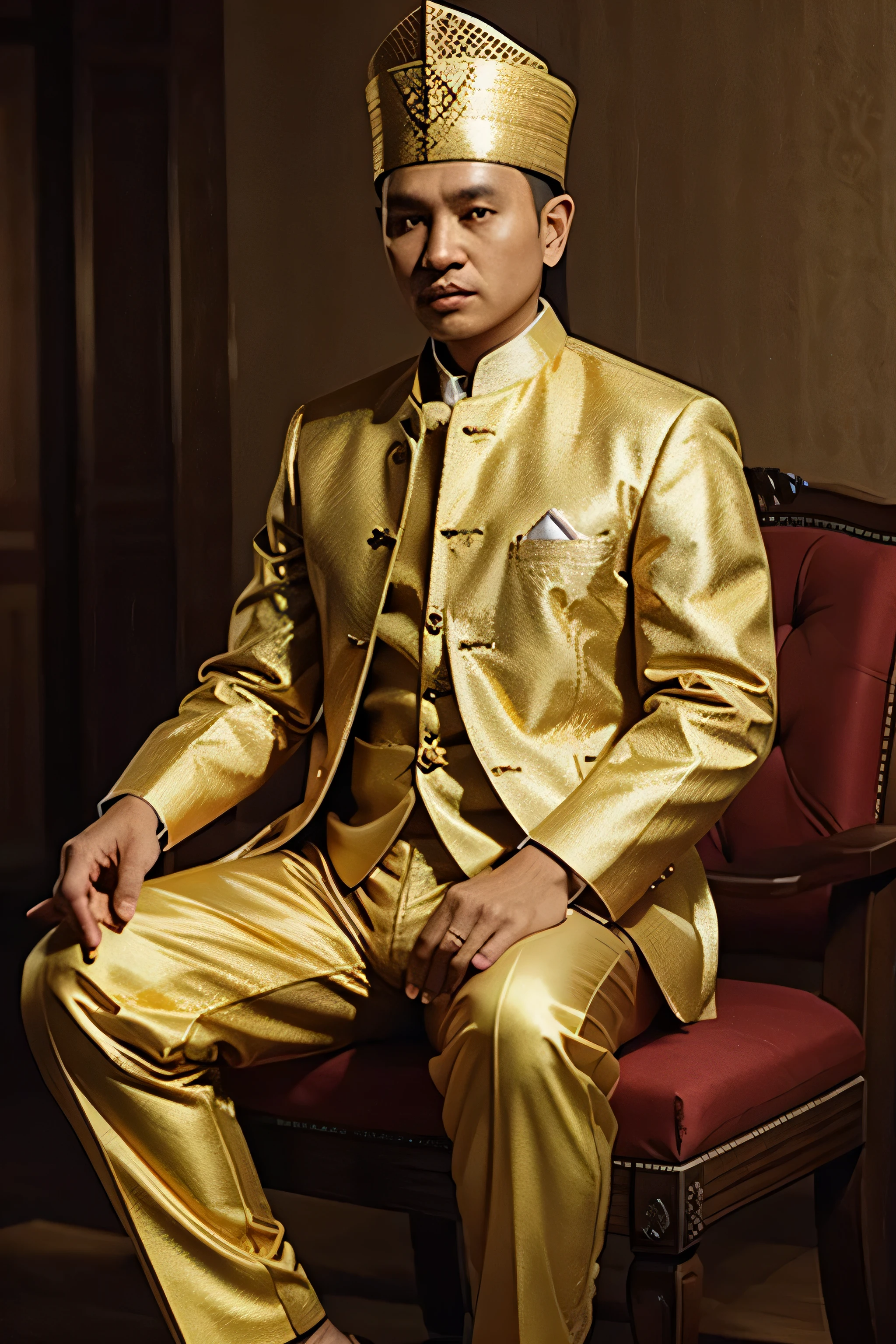 SULTAN mahmus syah I in 1533 wearing tanjak and gold suit