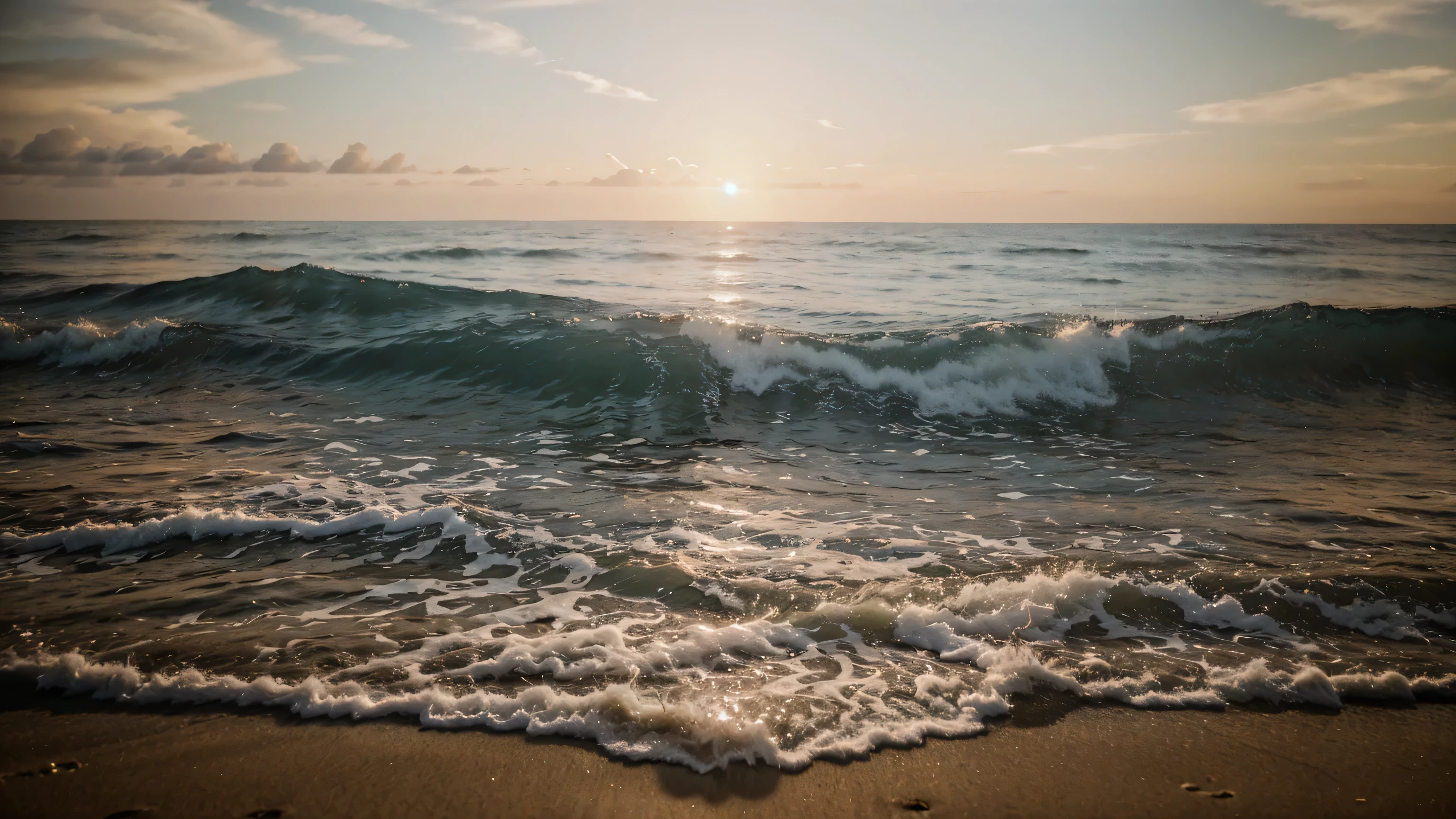 sunset on the beach, masterpiece, 4k, realistic, cinematic