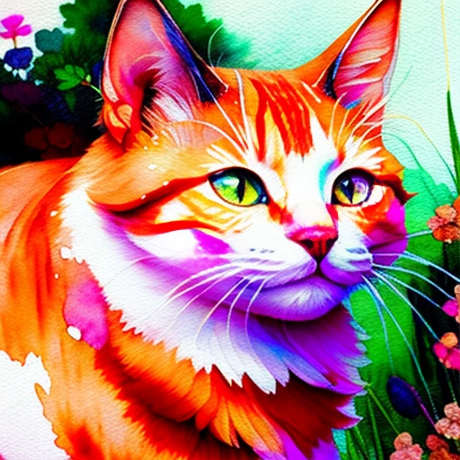 wtrcolor style, Digital art of (cat character), official art, frontal, smiling, masterpiece, Beautiful, ((watercolor)), face paint, paint splatter, intricate details. Highly detailed, detailed eyes, [dripping:0.5], Trending on artstation, by Rachel Walker