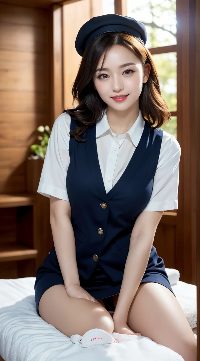 (((full body,including legs)))、(((sexual oil massage))),(((perfect uniform of Japanese stewardess, vest-dress uniform、small hat,(black high-heel), (((with oil,oily hand,oily skin,oil massage))),little smile,white blouse,tight blouse)))、(((navy bowler hat),navy hat)), high heel、Dressed up、(Photo real:1.4)、(A hyper-realistic:1.4)、(Photorealistic:1.3)、 (gentle lighting: 1.05)、(Improve the lighting quality of your video:0.9)、32k、 1Girl、28years old girl、photorealistic lighting、Back lighting、Facial Lights、Ray Trace、(bright:1.2)、(Increase quality:1.4)、 (best quality real texture skin)、Fair eyes,Delicate and delicate face, Close-up of the breasts, white blouse,tight blouse,tight vest-dress uniform, (Bodyline mood improvement:1.1)、good figure,Glossy skin、wavy hair,blonde hair,韓国アイドル、乃木坂アイドル、Sculptural Idol Pose、little smile,blush,Beautiful actress、Neat woman,whole body, (((midium breasts,beautiful breasts))),(perfect row of teeth),slender waist and hip,beautiful long legs,full shot)、((8heads tall)、(((誘惑している、恥ずかしい)))、dynamic pose,gravure pose,((red cheek、red lips)),Super Clean Night View、night time、blush,little smile,(((full shot)))、Super Clean Night View、night time、blush,little smile,(((full shot)))、(((in the luxury massage room,sexual oil massage,with bed,with tree,dark light,in the night,with window,neon sign))),