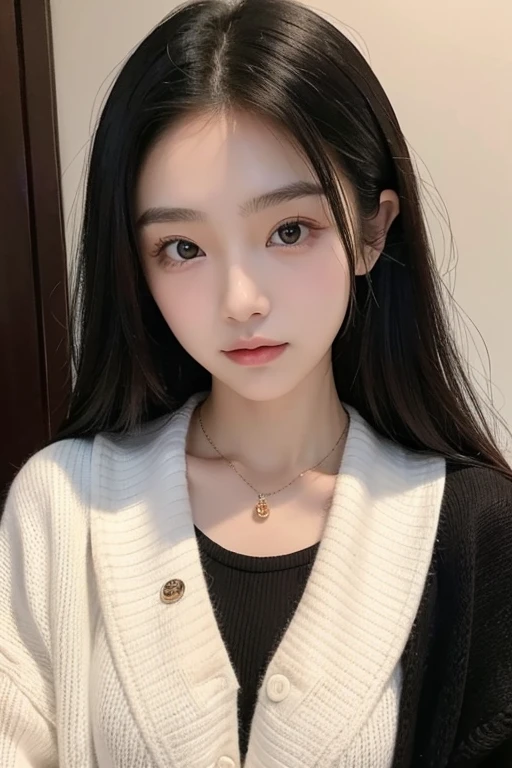 NFSW、masutepiece、masterpiece、1 girl in、(close up of face、cowboy shot)、Straight front view、japanes、very young cute woman、(The cutest girl in the world)、12year old、Smaller face、large full breasts、Autumn knit jacket、Sheer inner、Chiffon skirt、Ultra-detailed costumes、Smiling in a café、Scrunchie、Thin necklace、Glamorous figure、hyper cute face、shiny lip、Double eyelids in both eyes、 natural make up、long eyeslashes、shiny smooth light brown hair、bangss、Short twin tail hair、asymmetrical bangs、image in center、8K分辨率、high détails、Detailed hairstyles、A detailed face、spectacular movie lighting、octane renderings、with a vibrant、Ultra-realistic、Perfect limbs、perfect anatomia