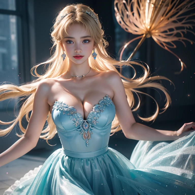 masterpiece,Highest image quality,Super details,best quality ,extremely delicate and beautiful, Very detailed,best quality, official art, Extremely detailed CG unified 8k wallpaper, Ana de Armas portrait photo, Blonde hair with black pupils,shiny skin, (beautiful eyes:1.1), beautiful skin, big watery eyes,(detailed lighting:1.2), (Beautiful and detailed light:1.3),Diamond Dream Blue Deep Ice Sea Chiffon Ice Blue Water Foam Galaxy Starburst Fairy Color Mint Skirt,Beautiful udder, The most perfect breast shape,firm breast,Deep cleavage,Naked of breast,complex, digital drawing, Smooth, sharp focus, end of the world, epic reality, (high dynamic range:1.4), (pastel colors:1.4), Revelation,Bright colors, screen space refraction, (intricate details, Super detailed:1.3), art station, lens, complex background, buliding,Beautiful smile,The most beautiful look,Dreamcatcher earrings,The best look,Beautiful dignified goddess,