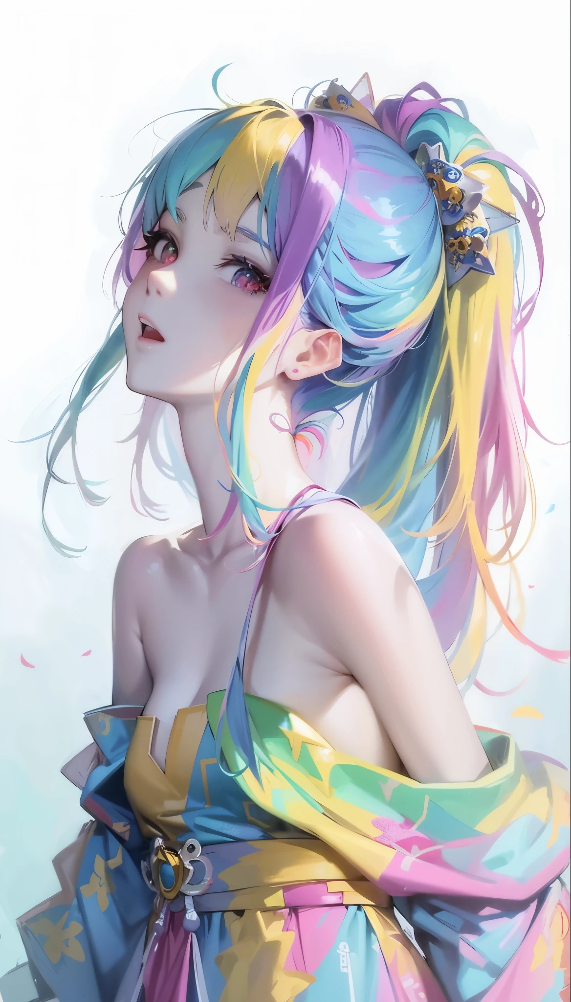 anime girl with colorful hair and a colorful dress, rossdraws pastel vibrant, rossdraws cartoon vibrant, anime style 4 k, beautiful anime portrait, artgerm colorful!!!, ! dream artgerm, beautiful anime girl, anime styled digital art, anime art wallpaper 4k, anime art wallpaper 4 k, digital anime art, extremely detailed artgerm