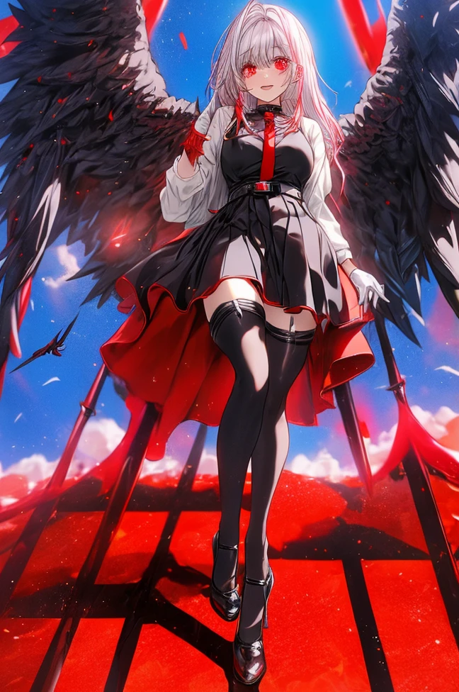 anime, anime girl, Gray Hair, Red eyes, Black Dress, Red wings, Red wings, Red wings, Red wings, Red wings, Red wings,, gothic maiden anime girl, anime style 4 k, blonde anime girl with long hair, anime fantasy artwork, anime girl with long hair, anime art wallpaper 4k, anime art wallpaper 4 k, demon anime girl

