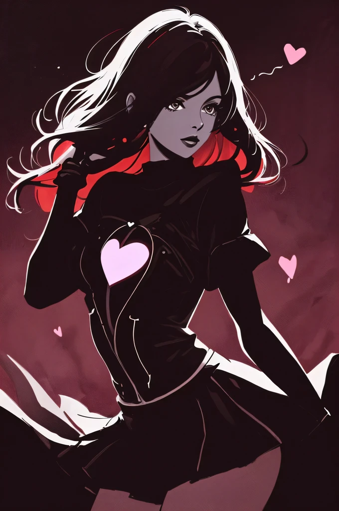 folk art, heart-beat, large ripples repetition of heart, backdrop of silhouette girl, detail, digital painting, high contrast,