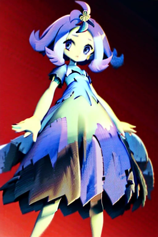 Acerola, gardevoir, white dress, creatures \(company\), game freak, nintendo, pokemon, pokemon \(game\), bangs, colored skin, female focus, flat chest, gen 3 pokemon, green hair, green skin, hair over one eye, multicolored skin, pokemon \(creature\), red eyes, short hair, two-tone skin, white skin, :3