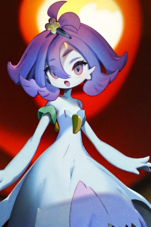 Acerola, gardevoir, white dress, creatures \(company\), game freak, nintendo, pokemon, pokemon \(game\), bangs, colored skin, female focus, breast, gen 3 pokemon, green hair, green skin, hair over one eye, multicolored skin, pokemon \(creature\), red eyes, short hair, two-tone skin, white skin