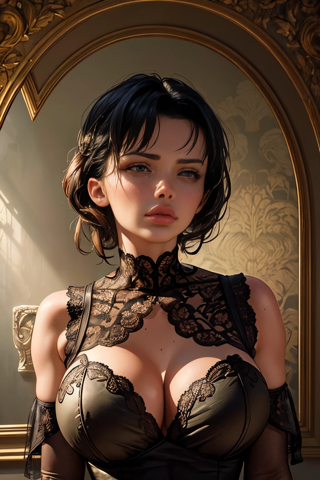 Official Art, Unity 8k wallpaper, super detailed, beautiful, beautiful, masterpiece, best quality,
darkness, atmosphere, mystery, romanticism, creepy, literature, art, fashion, victorian, decoration, intricacies, ironwork, lace, contemplation, emotional depth, supernatural,
1 girl, solo, neck, bust composition