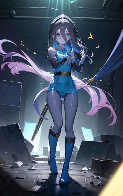 1 girl, superhero, girl, leotard, barefoot, knee high boots, gloves, shining body, the light that surrounds her body, particles of light, space background, Are standing, put your hands on your hips, cowboy shot, whole bodyショット, superpower, perfect anatomy, cowboy shot. long hair,
Blake is purple body suit, body suit, gloves, Black body suit, multicolored body suit,
Blake is looking at viewer, whole body,
Blake is (debris flies:1.2), highest quality, High resolution, unity 8k wallpaper, (shape:0.8), (beautiful and detailed eyes:1.6), highly detailed face, perfect sentence, Detailed CG, (perfect hands, perfect anatomy),