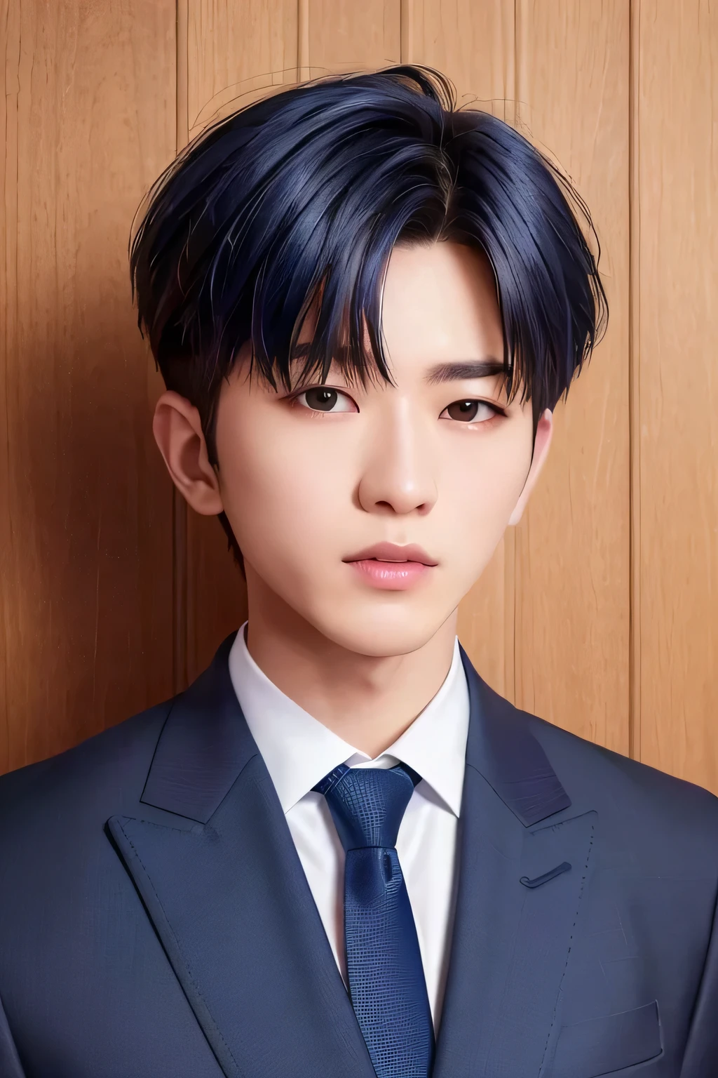 1 person、high quality，masterpiece，8K, head shot,、、、white shirt、navy blue tie、Wearing a dark blue jacket、(Spiky hairstyle)、、、、、