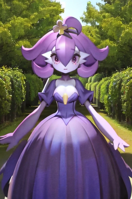 Acerola, gardevoir, masterpiece, perfection, purple dress, creatures \(company\), game freak, nintendo, pokemon, pokemon \(game\), bangs, colored skin, female focus, breast, gen 3 pokemon, green hair, green skin, hair over one eye, multicolored skin, pokemon \(creature\), red eyes, two-tone skin, white skin