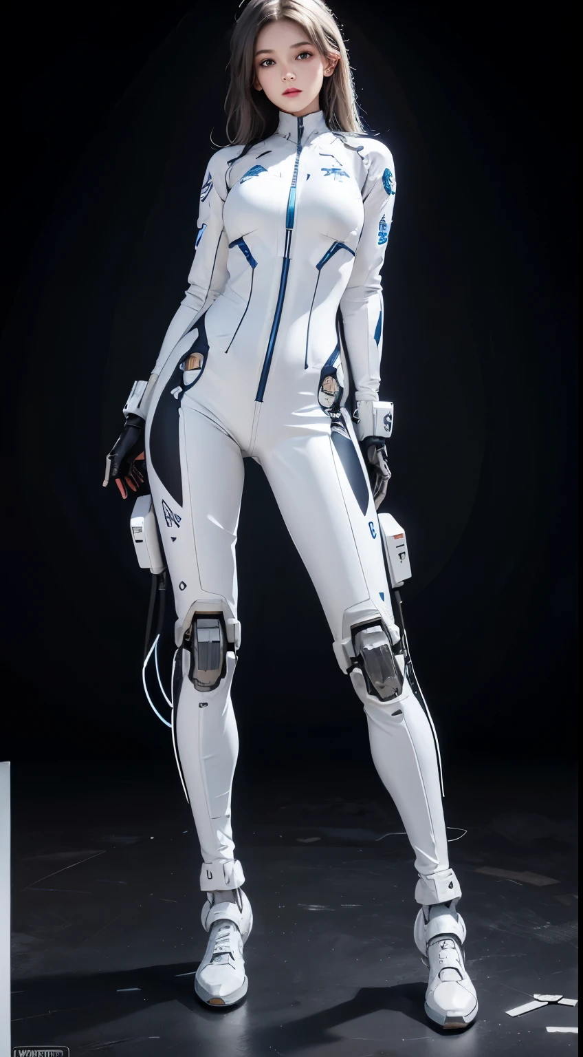 Realism, high resolution, 1 womone, robot, mechanical girl, mechanical parts, mechanical halo, simple mechanical jumpsuit, all A, white mechanical suit, simple and clean, white background, full body,