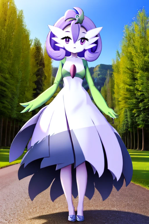 Acerola, gardevoir, masterpiece, perfection, creatures \(company\), game freak, nintendo, pokemon, pokemon \(game\), bangs, colored skin, female focus, breast, gen 3 pokemon, green hair, green skin, hair over one eye, multicolored skin, pokemon \(creature\), red eyes, two-tone skin, white skin