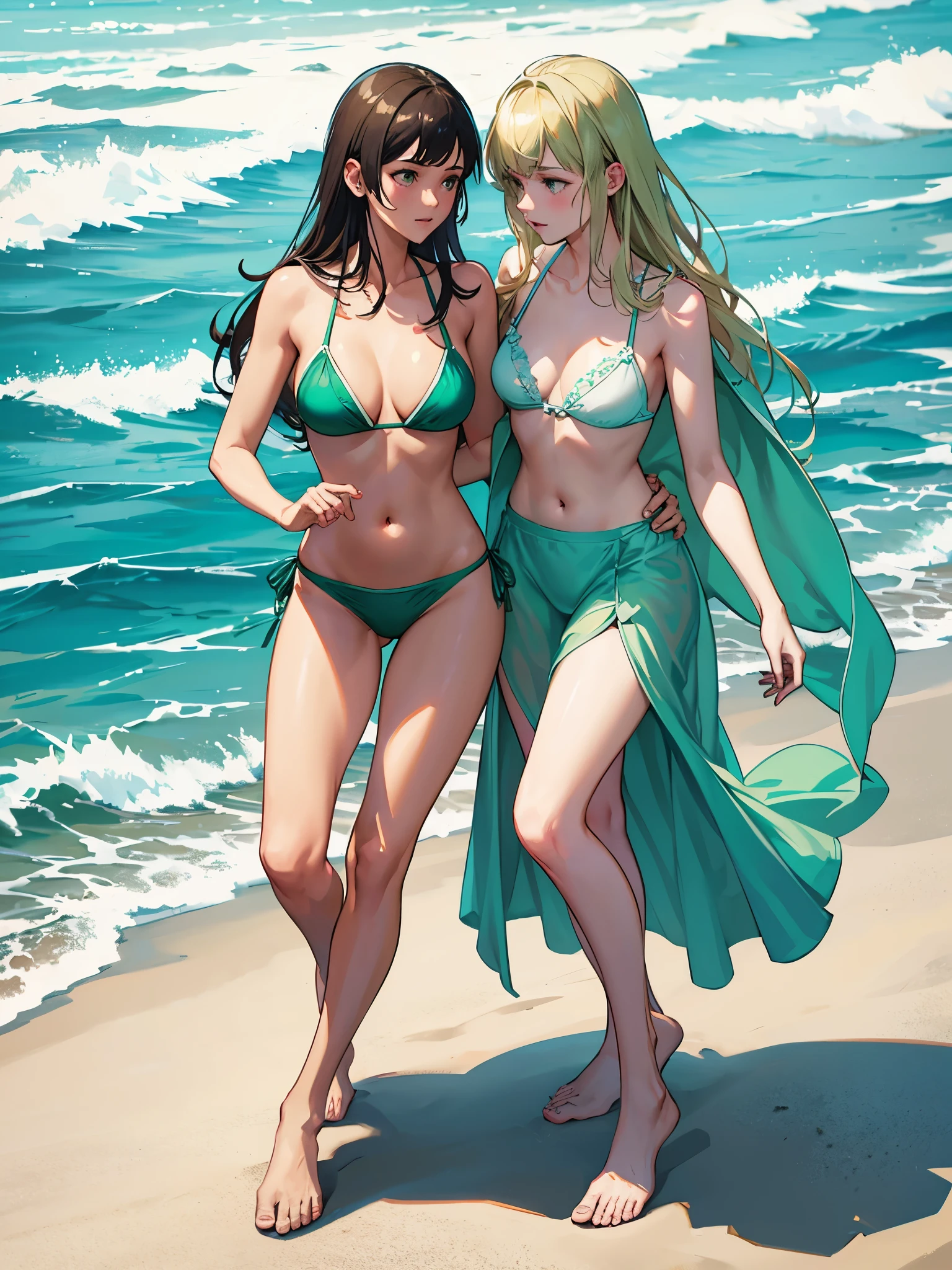 GTA5, light sea green bikini, brief, yuri, barefoot