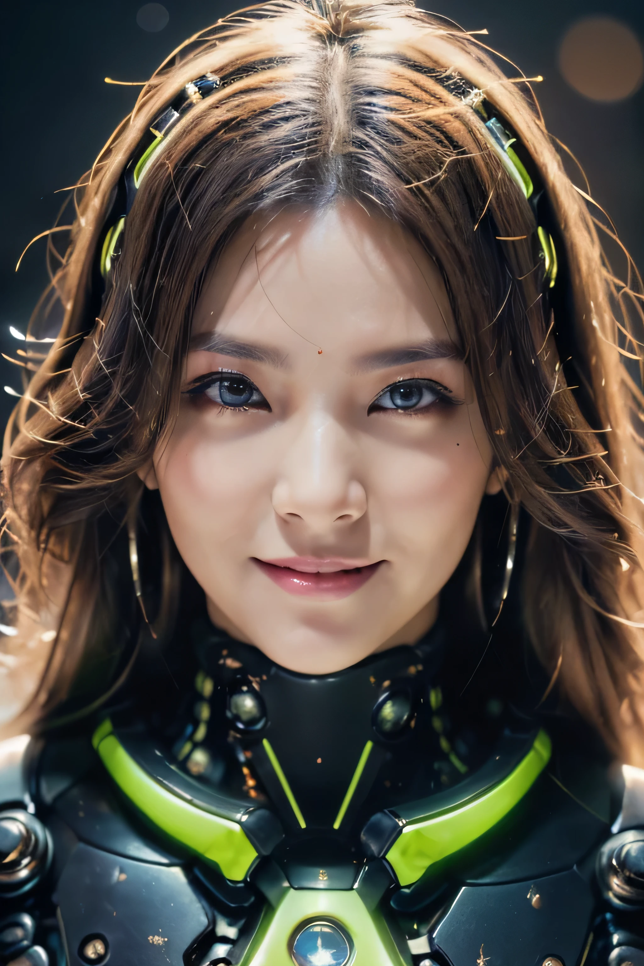 (Best Quality, Masterpiece, Ultra High Definition, High resolution, highly detailed, High Definition Face, clear pictures, HDR:1.5), (20-year-old woman:1.3), (eyes be visually in focus:1.4), (film photography style:1.5), (cyberpunk beauty, background neon sign:1.5), Popular Korean style makeup, (Glossy, highly fine breasts, shiny skin), highly detailed facial and skin texture, (beautiful eyes, light in the eyes, detailed eyes), Very smile, white skin, very Fair skin, violently fluttering hair,
