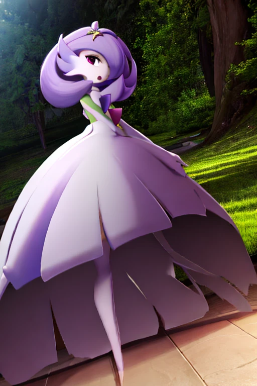 Acerola, gardevoir, masterpiece, perfection, purple dress, creatures \(company\), game freak, nintendo, pokemon, pokemon \(game\), bangs, colored skin, female focus, gen 3 pokemon, green hair, green skin, multicolored skin, pokemon \(creature\), red eyes, two-tone skin, white skin, lusamine, white dress, chest Crystal