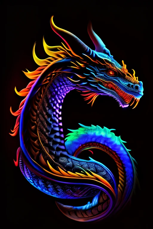 mysterious dragon, Black light painting, Arabesque background, HD