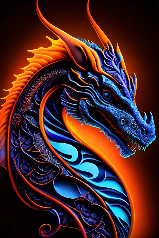 mysterious dragon, Black light painting, Arabesque background, HD