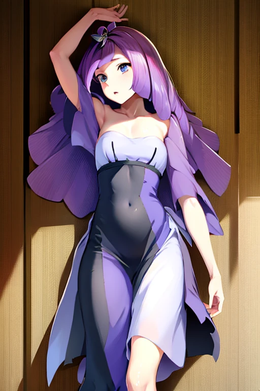 Acerola, purple hair, masterpiece, perfection, purple dress, lusamine, blonde hair, long hair